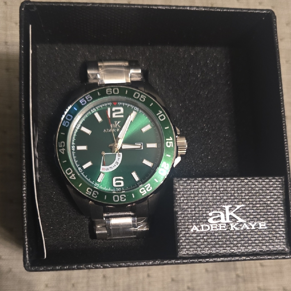 Adee Kaye Men's Watch with Green Dial and Silver Accents